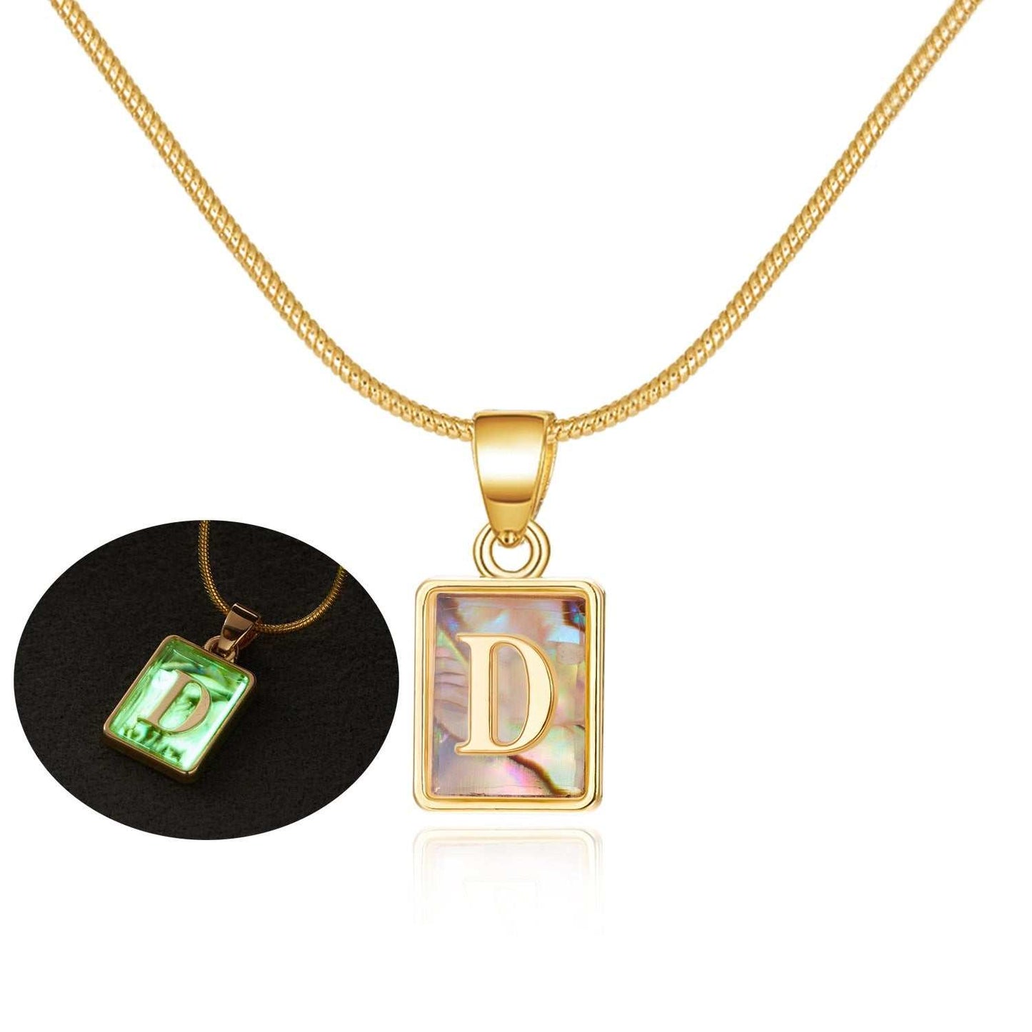 26 Letter Square Necklace Colorful Shell Luminous Pendant Chain Necklace For Women Temperament Ladies Jewelry - AMIR BAGS INDIA PRIVATE LIMITED