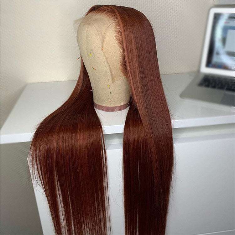 Chestnut brown pre-drawn lace wig with baby hair, straight long natural real human hair on mannequin head