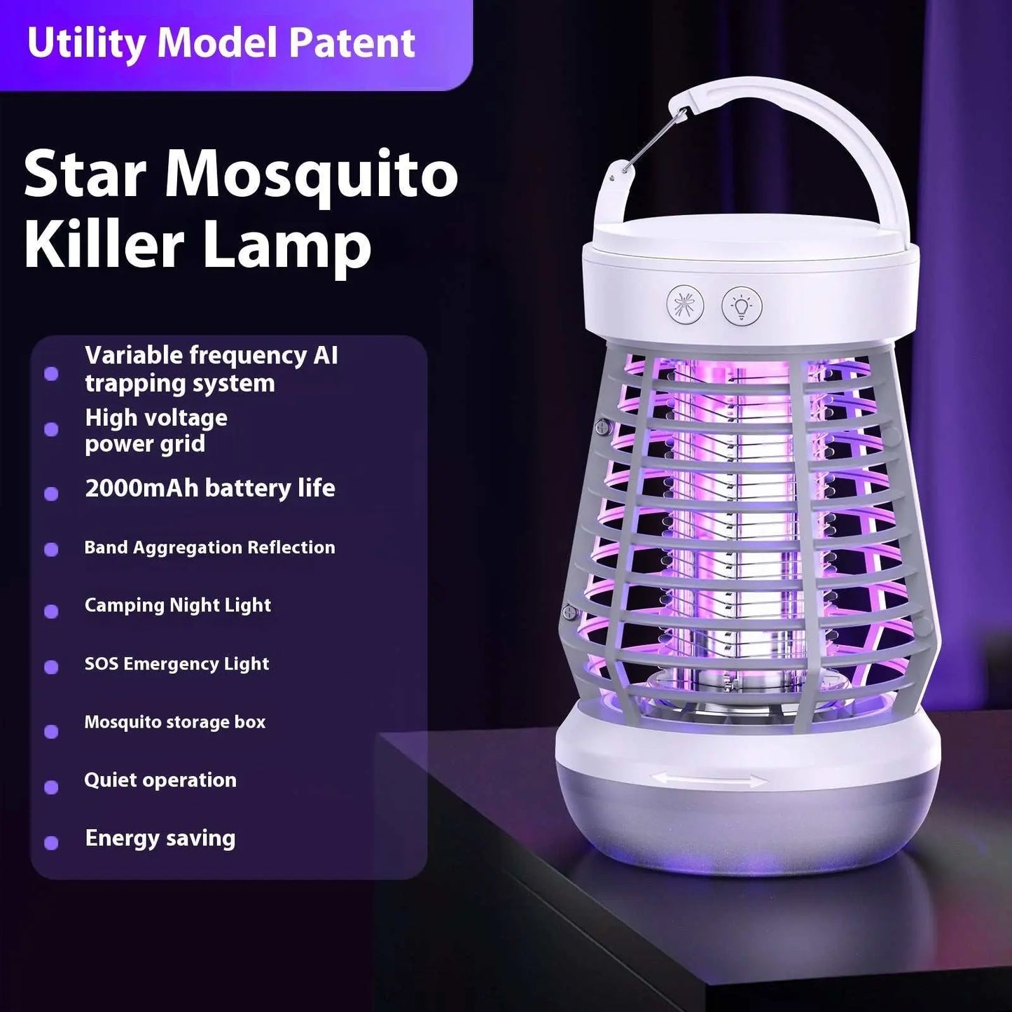 2in1 Mosquito Killer Lamp Electric Fly Catcher USB Rechargeable Electric Mosquito Swatter Electric Fly Trap With Night Light S0S Emergency Light Mosquito Killer Terrace Camping - AMIR BAGS INDIA PRIVATE LIMITED