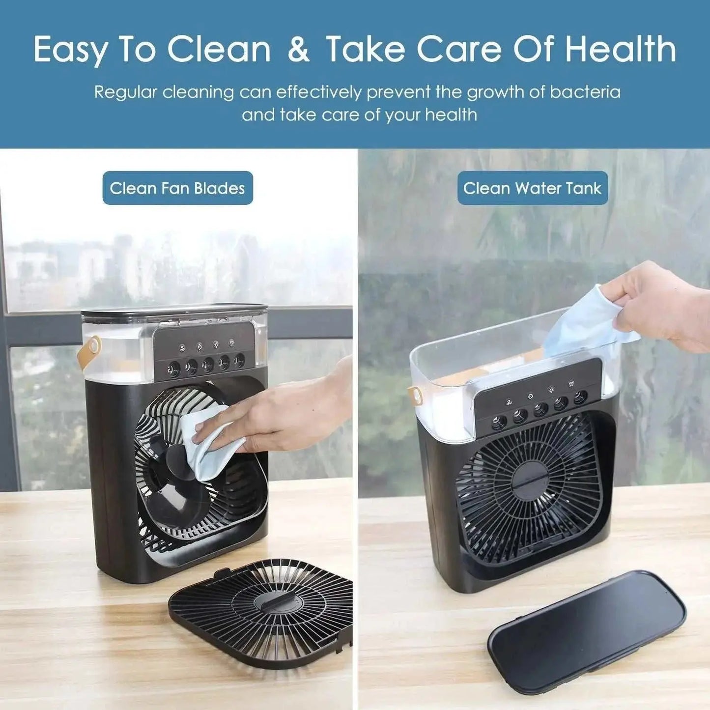 3 In 1 Fan Air Conditioners Portable USB Electric Fan LED Night Light Features:Mist Function: Includes a built-in water tank for misting to increase airs humidity, improve comfort and relieve dryness in hot weather.Low noise: The fan hAMIR BAGS INDIA PRIVATE LIMITEDAMIR BAGS INDIA PRIVATE LIMITEDnull