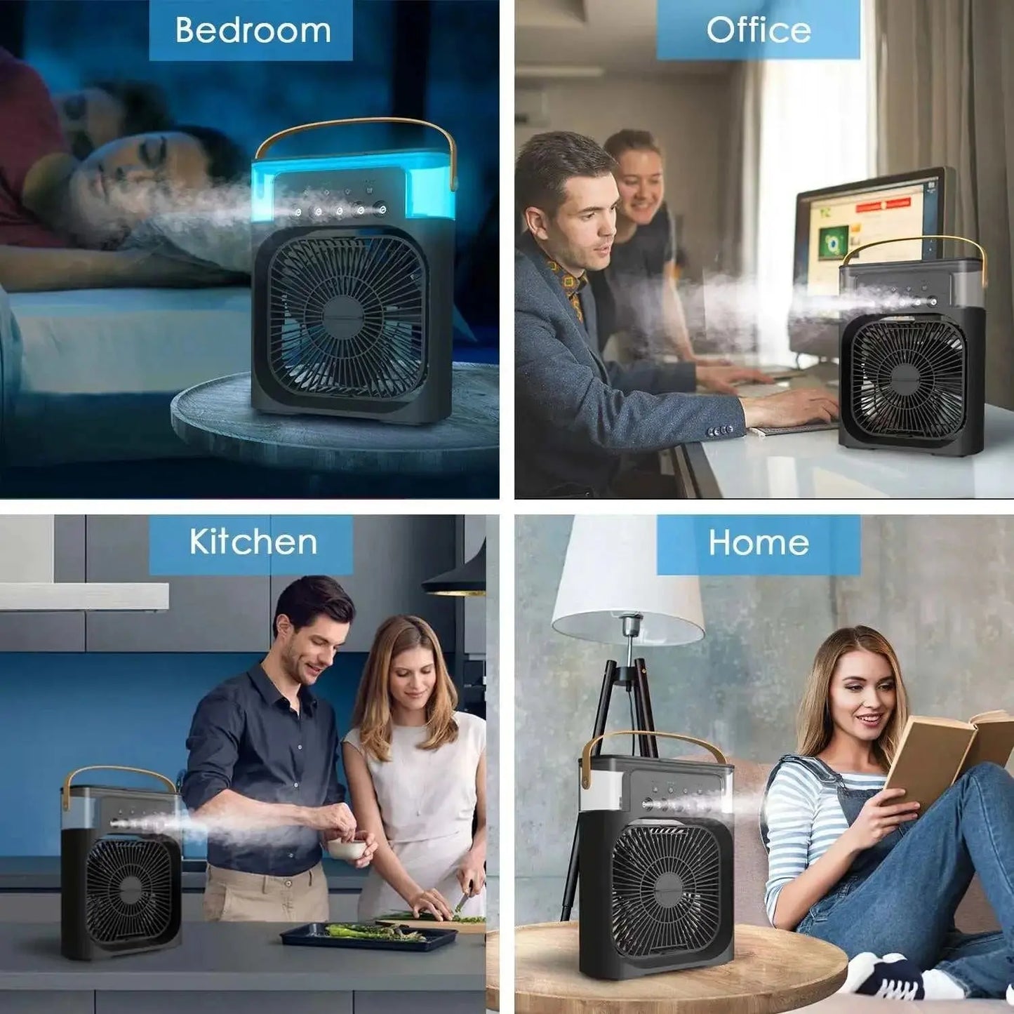 3 In 1 Fan Air Conditioners Portable USB Electric Fan LED Night Light Features:Mist Function: Includes a built-in water tank for misting to increase airs humidity, improve comfort and relieve dryness in hot weather.Low noise: The fan hAMIR BAGS INDIA PRIVATE LIMITEDAMIR BAGS INDIA PRIVATE LIMITEDnull
