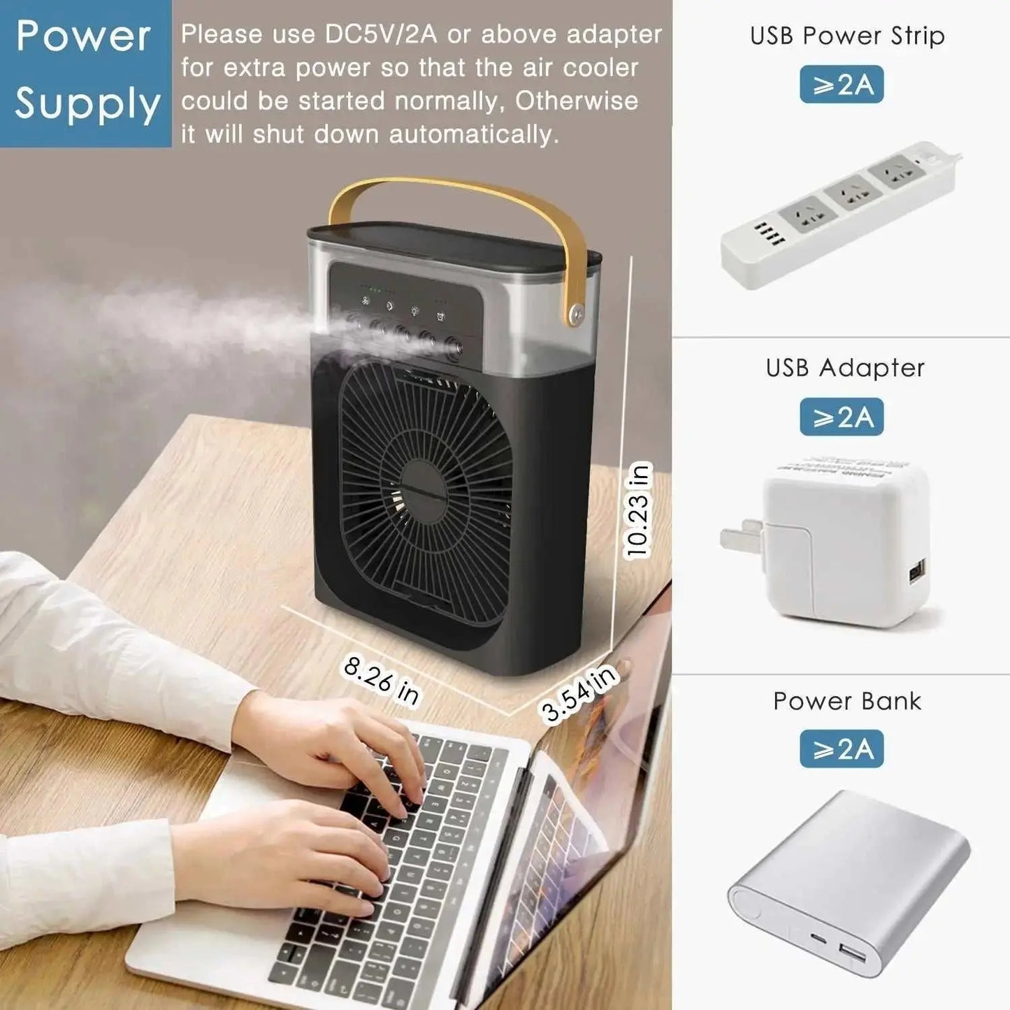 3 In 1 Fan Air Conditioners Portable USB Electric Fan LED Night Light Features:Mist Function: Includes a built-in water tank for misting to increase airs humidity, improve comfort and relieve dryness in hot weather.Low noise: The fan hAMIR BAGS INDIA PRIVATE LIMITEDAMIR BAGS INDIA PRIVATE LIMITEDnull