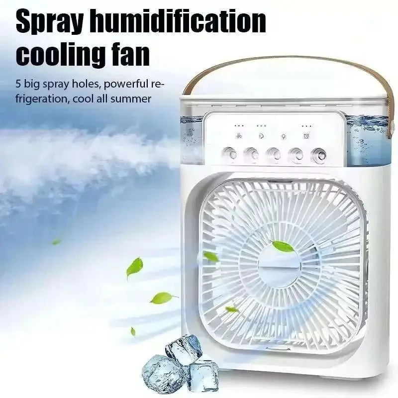 3 In 1 Summer Cooling Fan Portable Desktop Humidifier USB Mini Air Conditioners Night Light Water Mist For Home Or Office - AMIR BAGS INDIA PRIVATE LIMITED