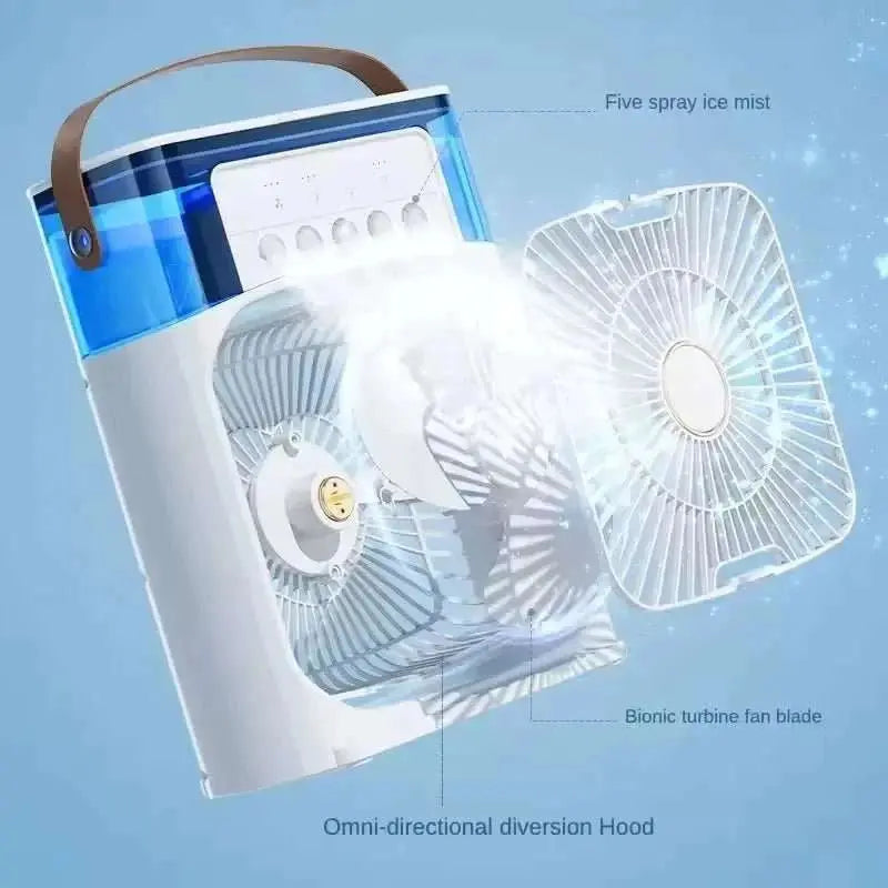 3 In 1 Summer Cooling Fan Portable Desktop Humidifier USB Mini Air Conditioners Night Light Water Mist For Home Or Office - AMIR BAGS INDIA PRIVATE LIMITED