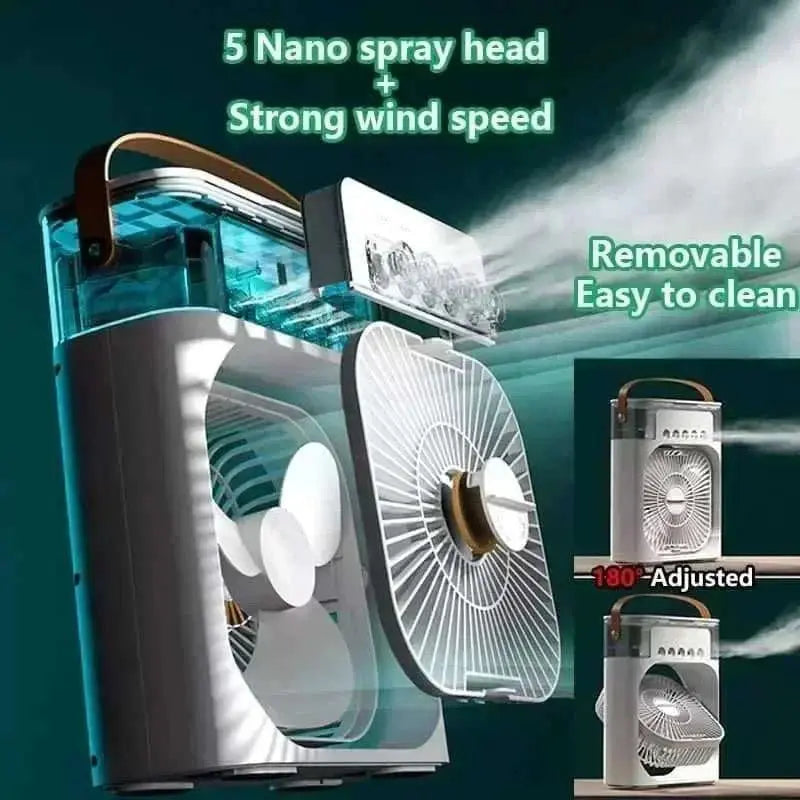 3 In 1 Summer Cooling Fan Portable Desktop Humidifier USB Mini Air Conditioners Night Light Water Mist For Home Or Office - AMIR BAGS INDIA PRIVATE LIMITED