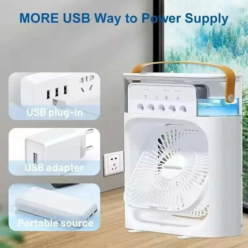 3 In 1 Summer Cooling Fan Portable Desktop Humidifier USB Mini Air Conditioners Night Light Water Mist For Home Or Office - AMIR BAGS INDIA PRIVATE LIMITED