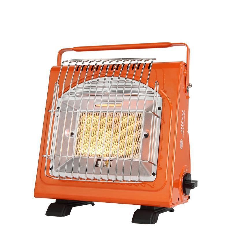 Orange outdoor portable camping car heating stove with protective grill and handle