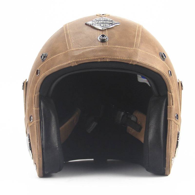 Retro 34 motorcycle helmet in brown vintage style with black interior padding