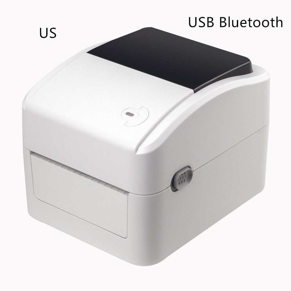 Compact white thermal barcode printer with USB and Bluetooth connectivity for printing labels up to 118mm wide