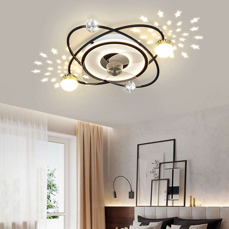 Modern Nordic bedroom decor LED ceiling fan light with remote control and star pattern illumination