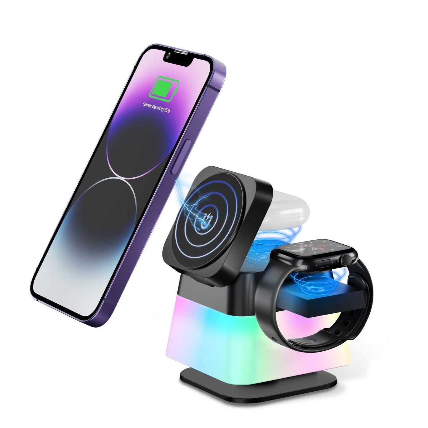 4 In 1 Rotatable Colorful Lighting Wireless Charger Stand For Phone 15 14 13 12 Pro Max 8 7 Holder Magnetic Fast Charging Station - AMIR BAGS INDIA PRIVATE LIMITED