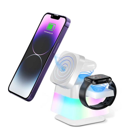 4 In 1 Rotatable Colorful Lighting Wireless Charger Stand For Phone 15 14 13 12 Pro Max 8 7 Holder Magnetic Fast Charging Station - AMIR BAGS INDIA PRIVATE LIMITED