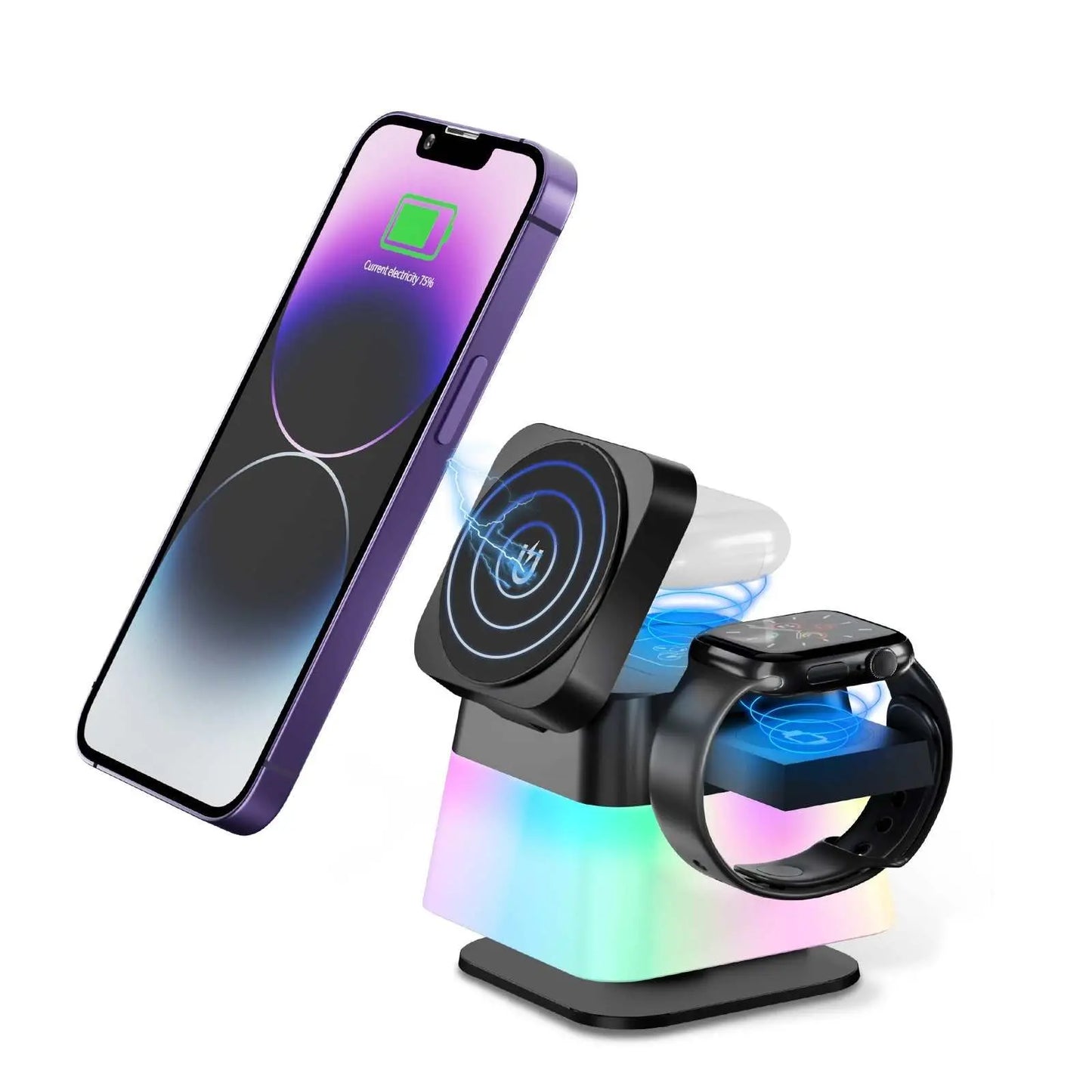 4 In 1 Rotatable Colorful Lighting Wireless Charger Stand For Phone 15 14 13 12 Pro Max 8 7 Holder Magnetic Fast Charging Station - AMIR BAGS INDIA PRIVATE LIMITED