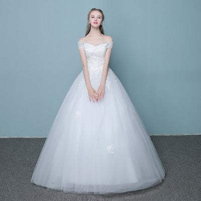 New style word wedding dress with polyester and mulberry silk fabric, slender tail design, elegant Korean bride gown.