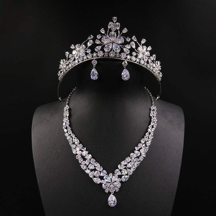 Bride headdress crown set with matching necklace and earrings sparkling wedding jewelry ornaments
