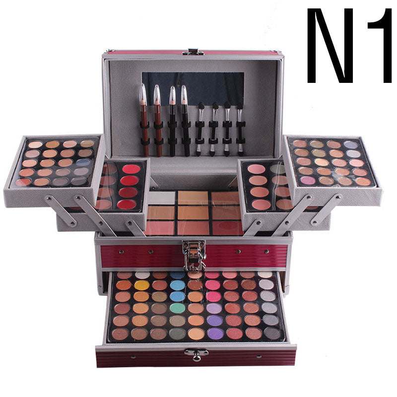 Multifunctional makeup artist kit with 94 color eyeshadows, concealers, lipsticks, powders, eyebrow and eyeliner pens in a portable case