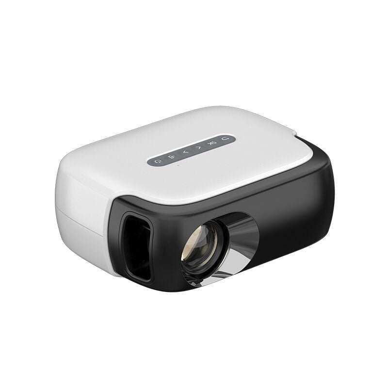 Compact white and black mini projector with HD 1080P resolution and portable design
