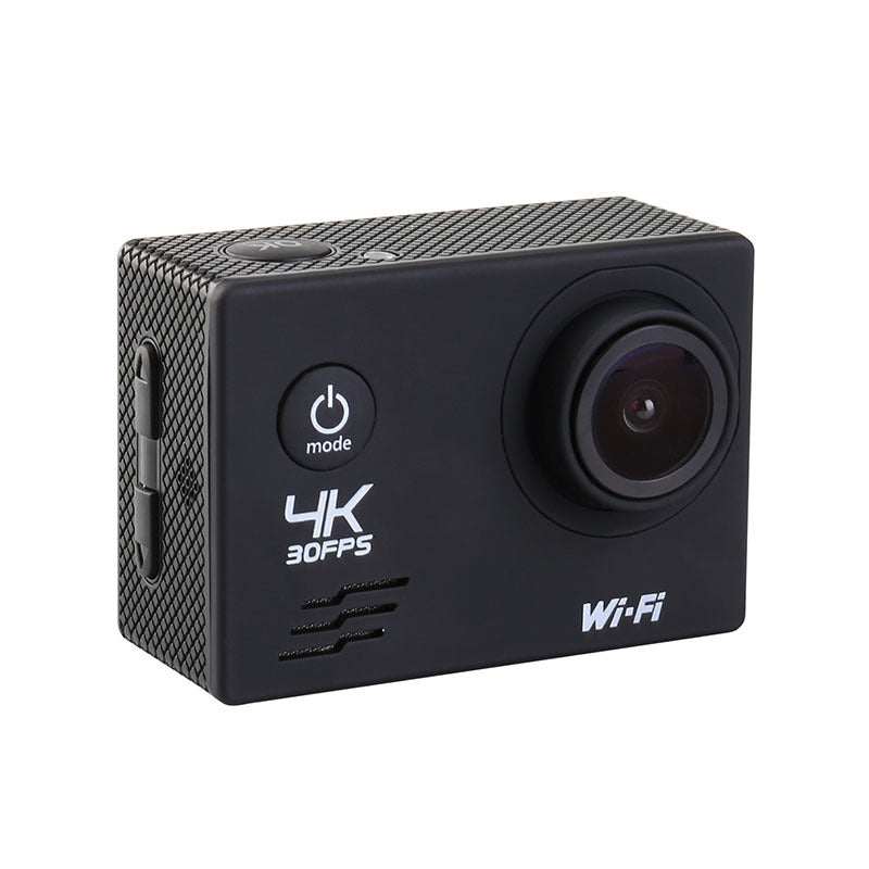 Compact black action camera 4K 30FPS with Wi-Fi and mode button for outdoor sports and diving