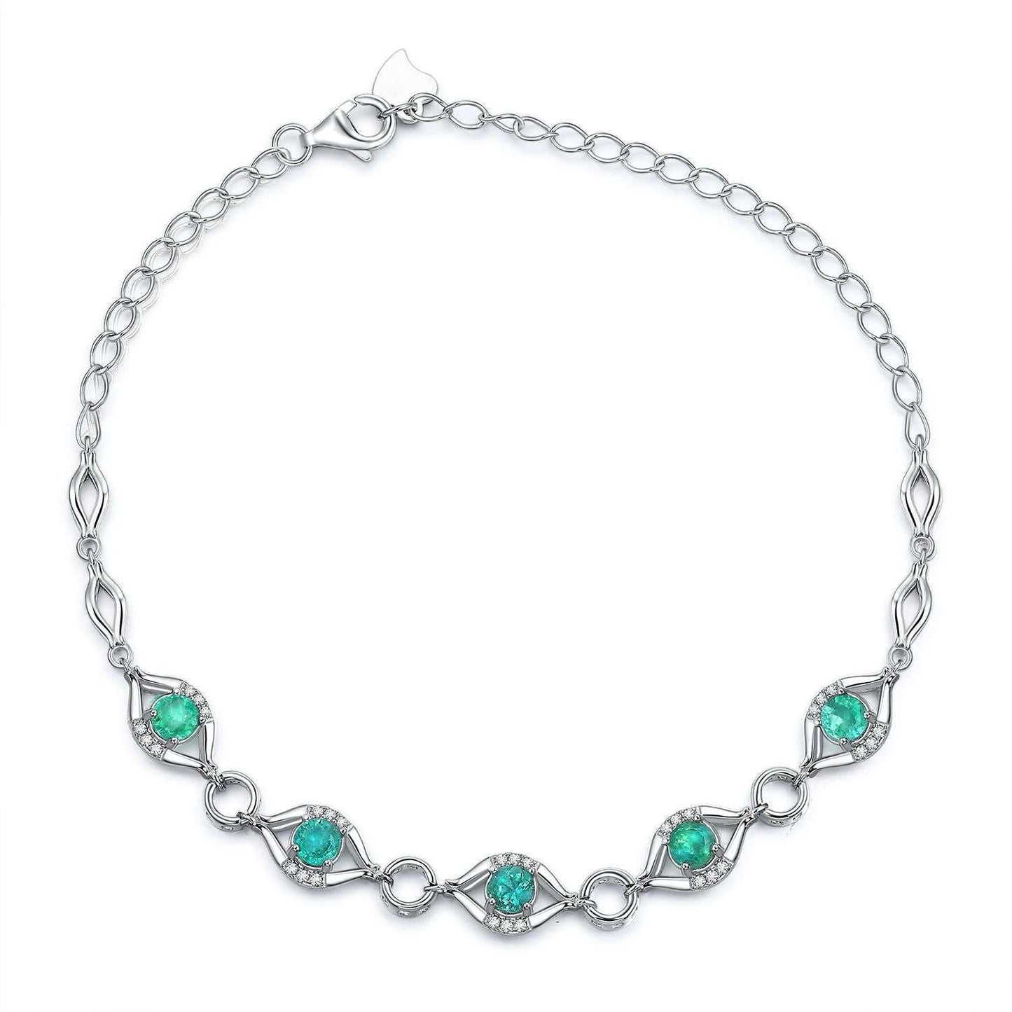 Natural emerald bracelet for women with S925 silver geometric design and platinum gold color, featuring five small emerald gemstones.