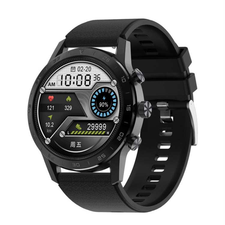 black smart watch full screen with fitness tracking and Bluetooth call features on black silicone wristband