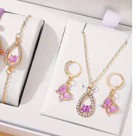 4PCS Set Luxury Women Butterfly Necklace Bracelet Earrings Drop Oil Diamond Jewelry For Girl Gift Jewelry Fashion Jewelry Set - AMIR BAGS INDIA PRIVATE LIMITED