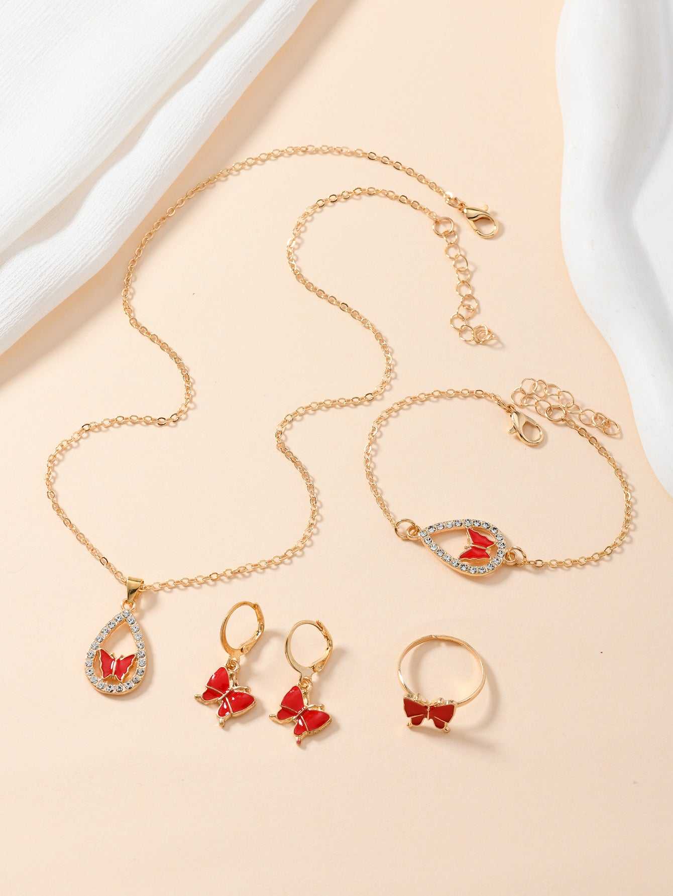 4PCS Set Luxury Women Butterfly Necklace Bracelet Earrings Drop Oil Diamond Jewelry For Girl Gift Jewelry Fashion Jewelry Set - AMIR BAGS INDIA PRIVATE LIMITED