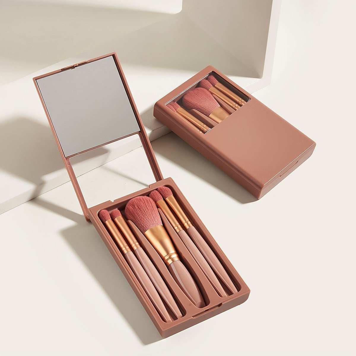 5 PCs Makeup Brushes With Mirror Travel Set - AMIR BAGS INDIA PRIVATE LIMITED