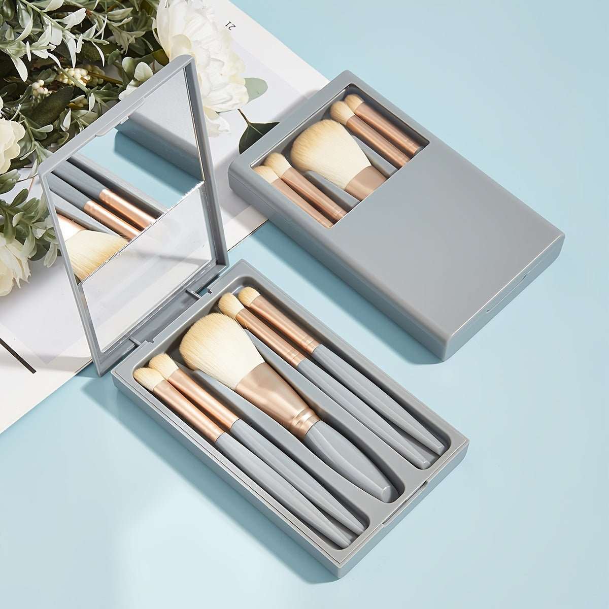 5 PCs Makeup Brushes With Mirror Travel Set - AMIR BAGS INDIA PRIVATE LIMITED