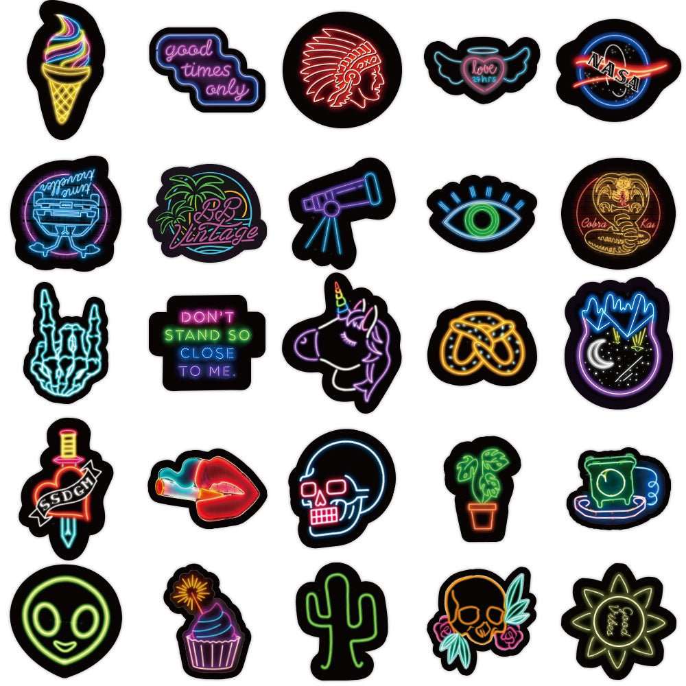 50 Neon Graffiti Stickers Decorative Waterproof Stickers - AMIR BAGS INDIA PRIVATE LIMITED