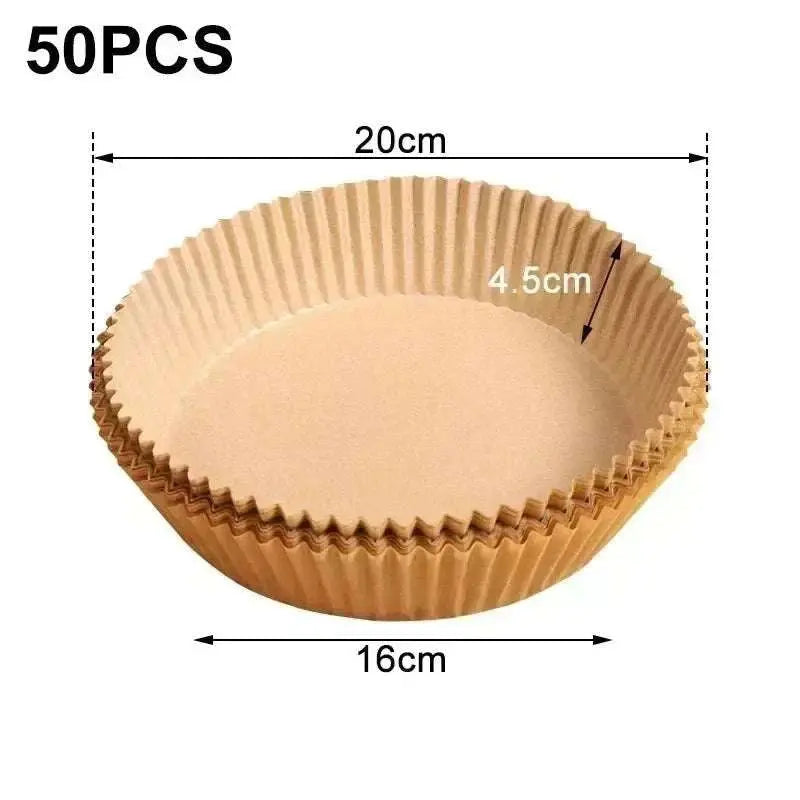 50 PCS air fryer blotting paper liners, non-stick, food grade, leakproof baking pads, 20cm diameter, thickened silicone paper pads