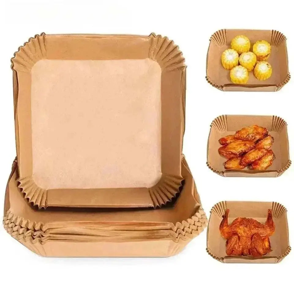 50 pieces air fryer blotting paper sheets with non-stick, food grade, leakproof design for baking and cooking.