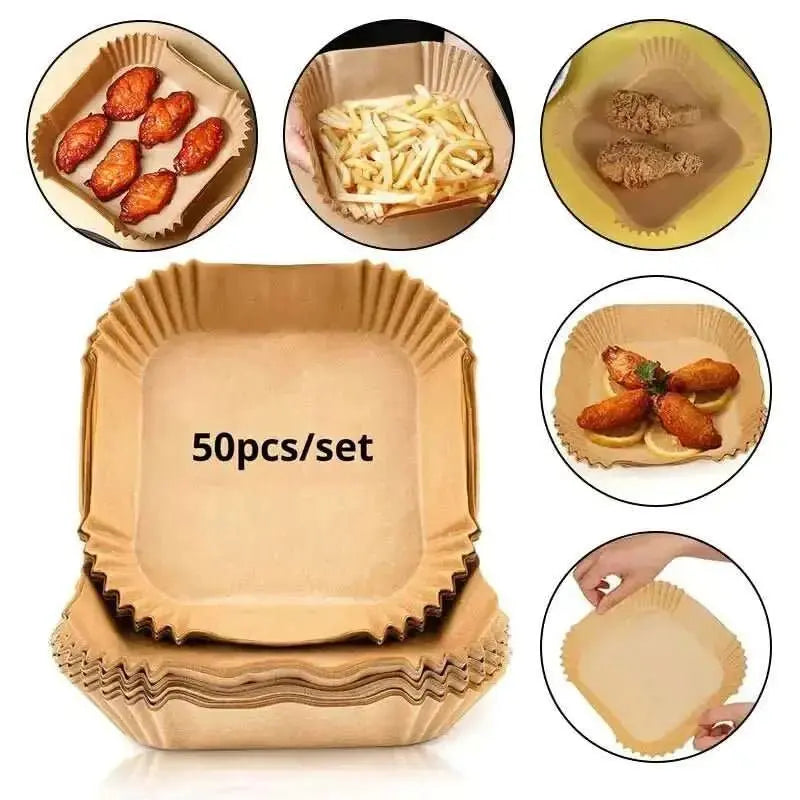 50pcs Air Fryer Paper Grease Absorbent Paper For Household Baking Pans With Thickened Silicone Paper Pads - AMIR BAGS INDIA PRIVATE LIMITED