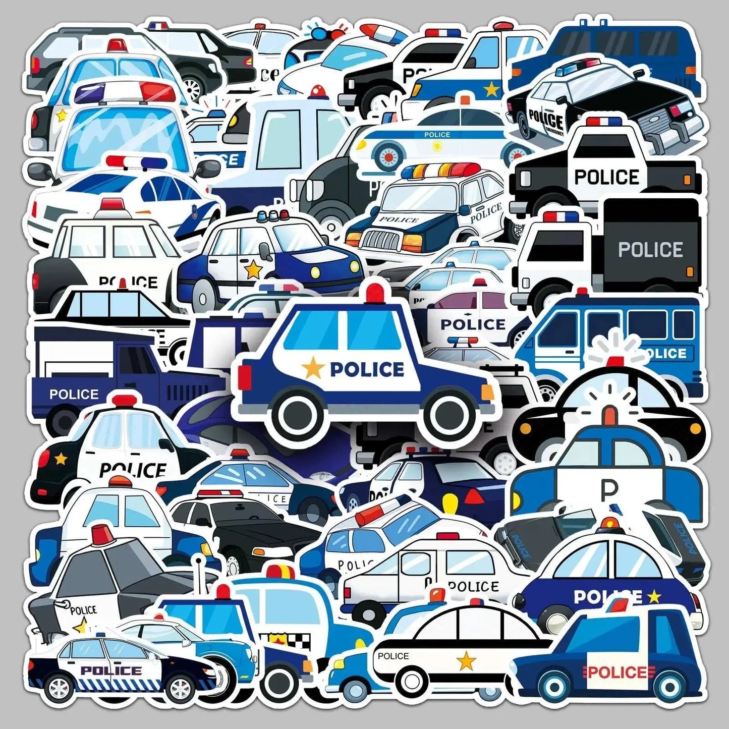 50Pcs Cartoon Police Car Theme Graffiti Stickers Luggage Sticker Toys for Kids Boy Birthday Party Favors Baby Shower Goodie Bag - AMIR BAGS INDIA PRIVATE LIMITED