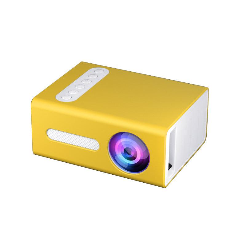 Compact yellow Home Office T300 Projector 1080P mini LED projector with manual adjustment and multiple input ports