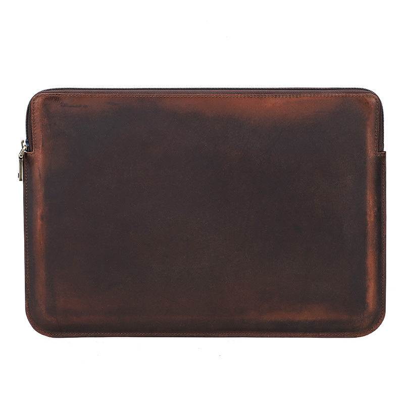 Retro Crazy Horse Leather brown zipper computer bag for MacBook Pro 15.4/16 inch