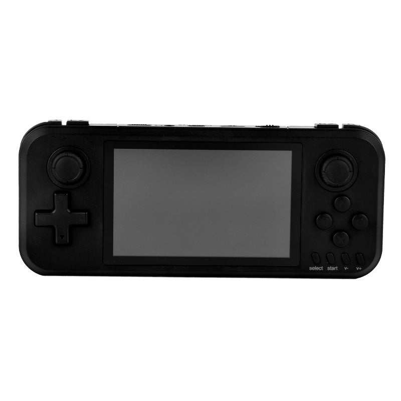 Black Source handheld game console with dual joysticks, directional pad, action buttons, and wide screen display.
