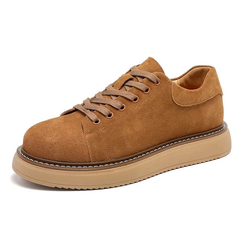 Camel suede retro workwear men's shoe with round laces and beige sole