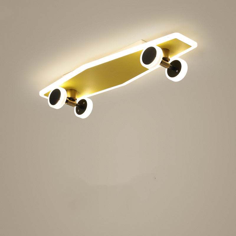 Modern minimalist ceiling lamp with creative skateboard design and LED lights for bedroom or living room