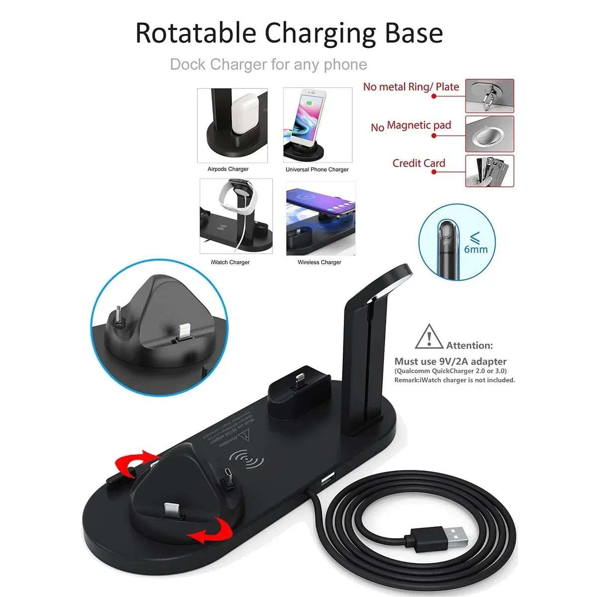 7 in 1 Wireless Charger Stand Pad for Iphone 15 14 13 12 11 X Apple Watch Airpods Desk Phone Chargers Fast Charging Dock Station - AMIR BAGS INDIA PRIVATE LIMITED
