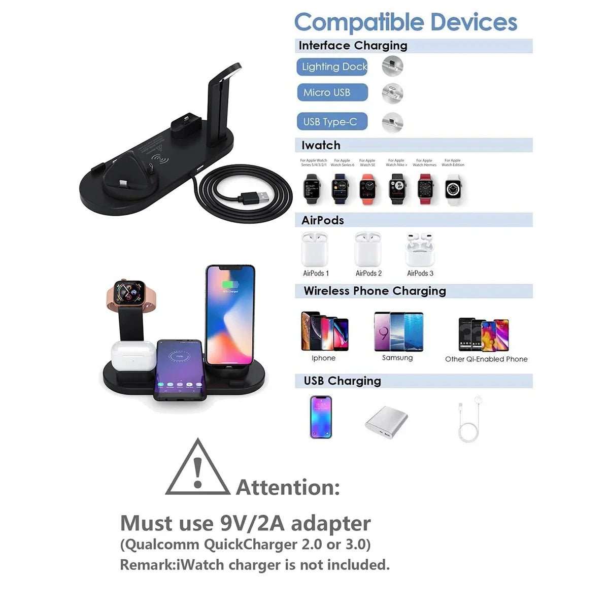 7 in 1 Wireless Charger Stand Pad for Iphone 15 14 13 12 11 X Apple Watch Airpods Desk Phone Chargers Fast Charging Dock Station - AMIR BAGS INDIA PRIVATE LIMITED
