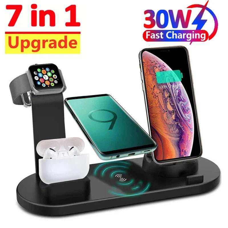 7 in 1 Wireless Charger Stand Pad for Iphone 15 14 13 12 11 X Apple Watch Airpods Desk Phone Chargers Fast Charging Dock Station - AMIR BAGS INDIA PRIVATE LIMITED