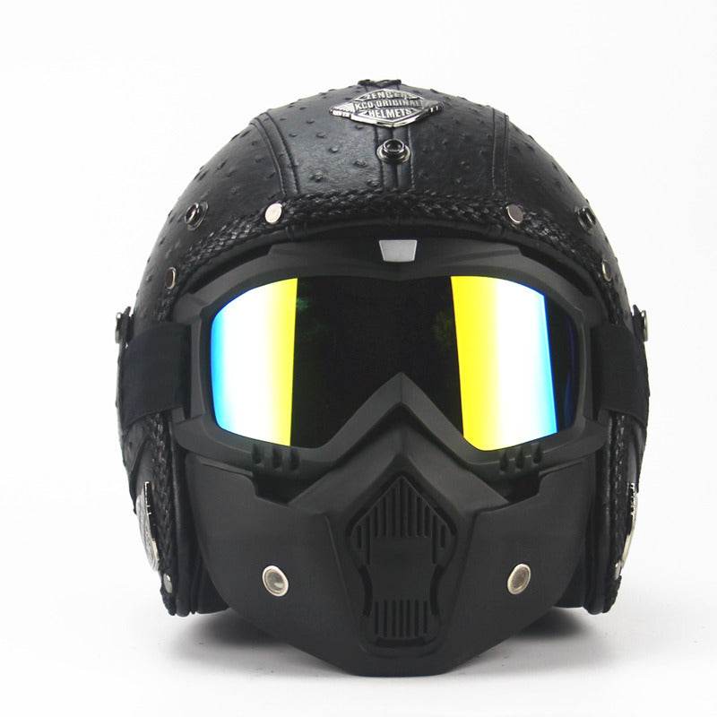Handmade four seasons retro vintage Halley motorcycle helmet with tinted visor and face mask