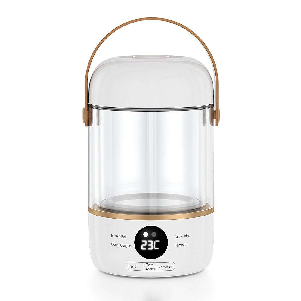Portable smart electric stew cooker with transparent glass body and digital display