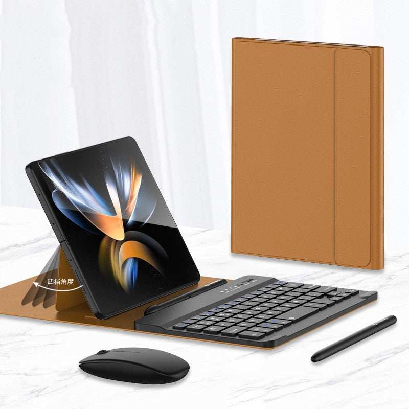 Wireless Bluetooth keyboard with leather folding case, mouse, and stylus for Samsung Fold series