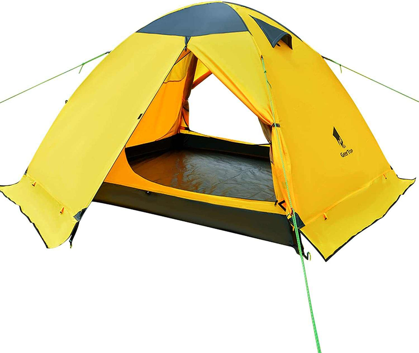 Yellow outdoor folding camping tent with waterproof polyester material and open entrance