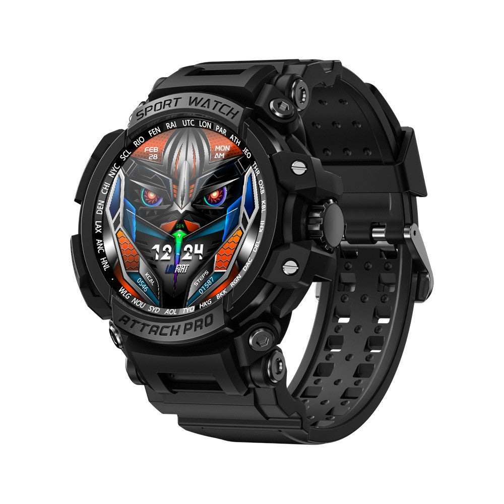 Three-proof outdoor sport smart watch in black with Bluetooth calling and TFT touch screen display