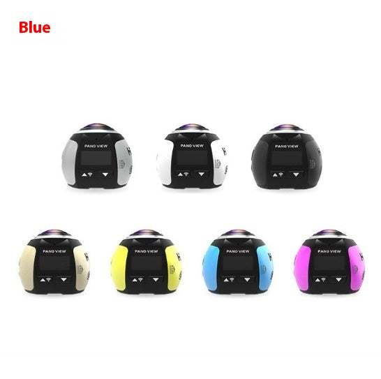 Compact VR virtual reality cameras in various colors with LCD screen and panoramic view capability.