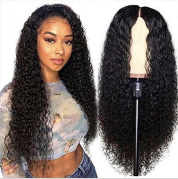 Wave high temperature silk African curly wig styled on a mannequin and worn by a woman