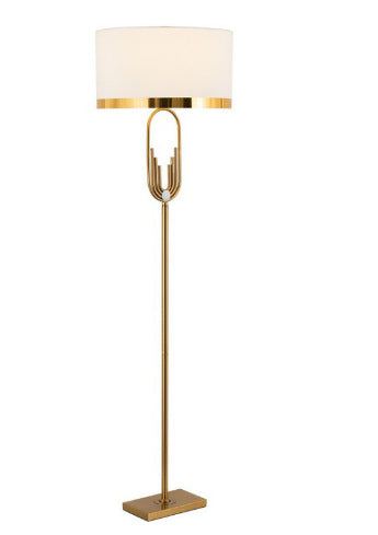 Modern vertical reading desk lamp with gold iron body and white fabric shade