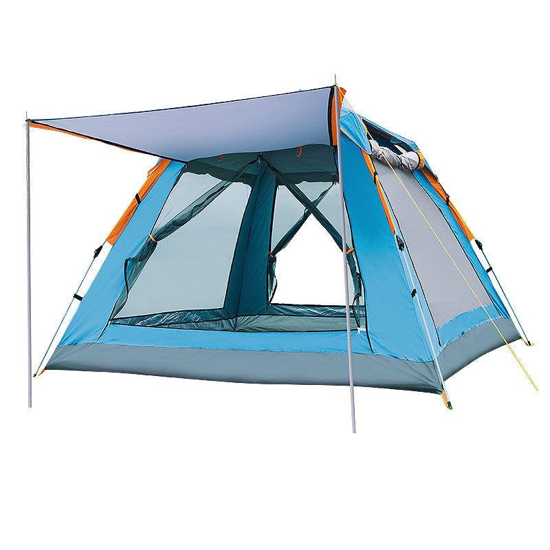 Fully automatic speed outdoor blue camping tent with rainproof design and sunshade canopy for multi-person use